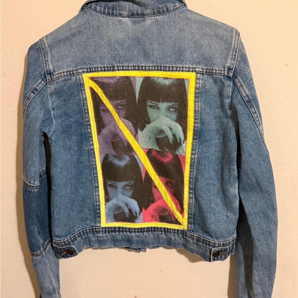 Free People Blue Denim Jacket with Brown Button womens size S